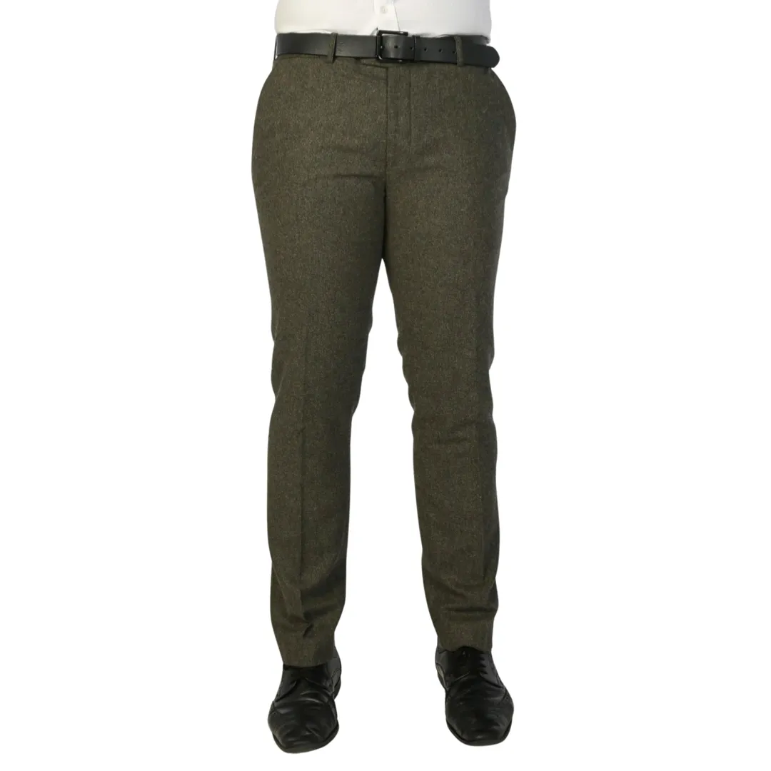 Oscar - Men's Olive Green Wool Blend Tweed Trousers