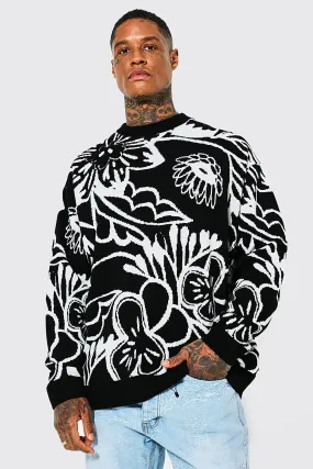 Oversized Floral Knitted Jumper | boohooMAN UK