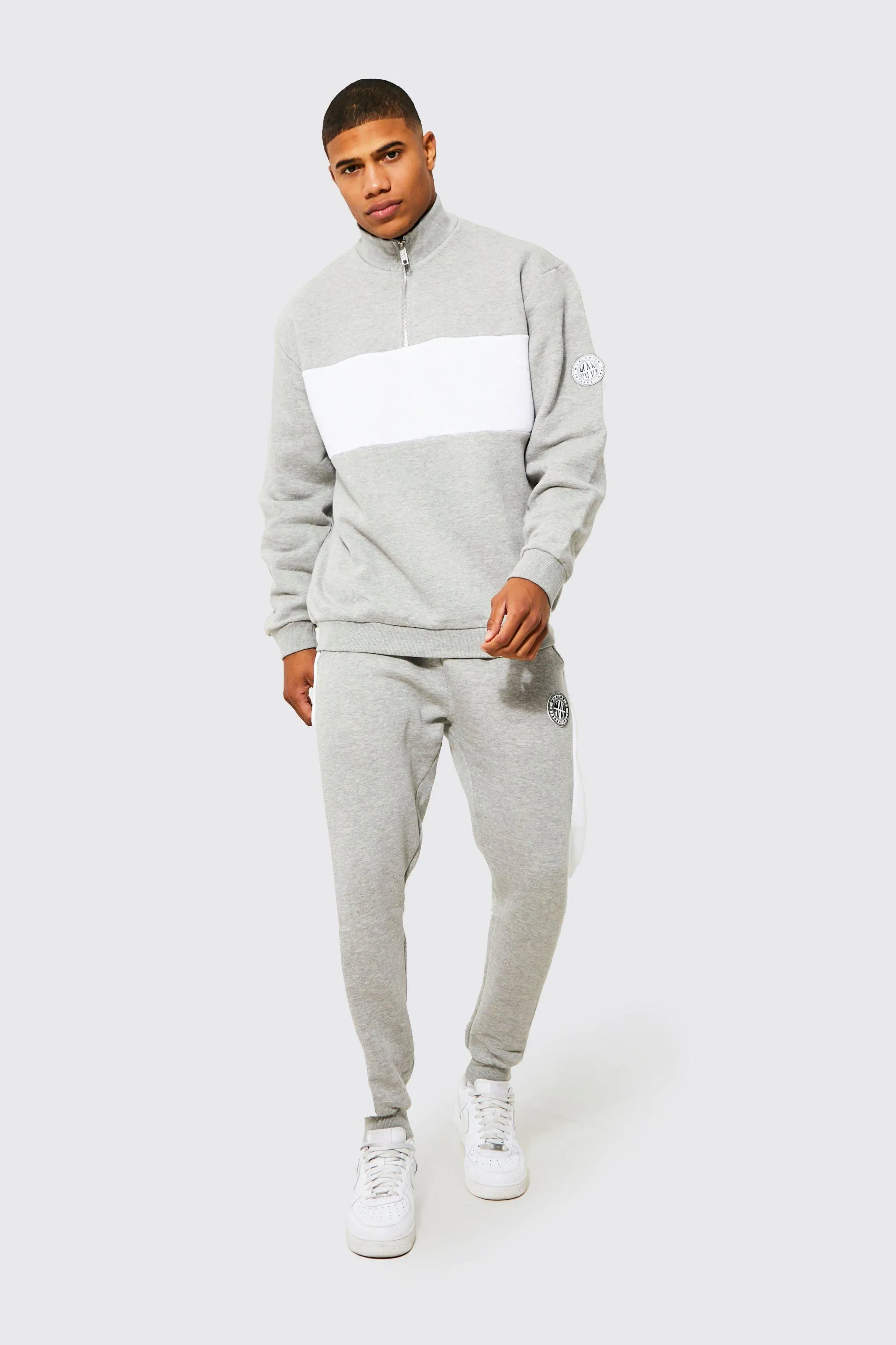 Oversized Man Colour Block Half Zip Tracksuit | boohooMAN UK