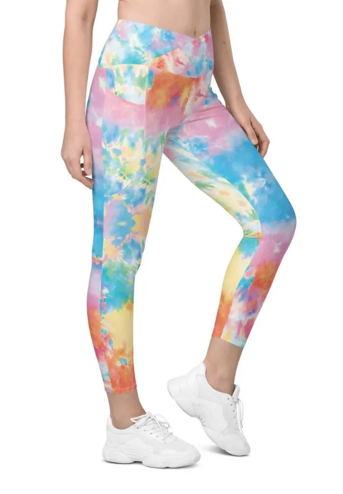 Pastel Tie Dye Crossover Leggings With Pockets