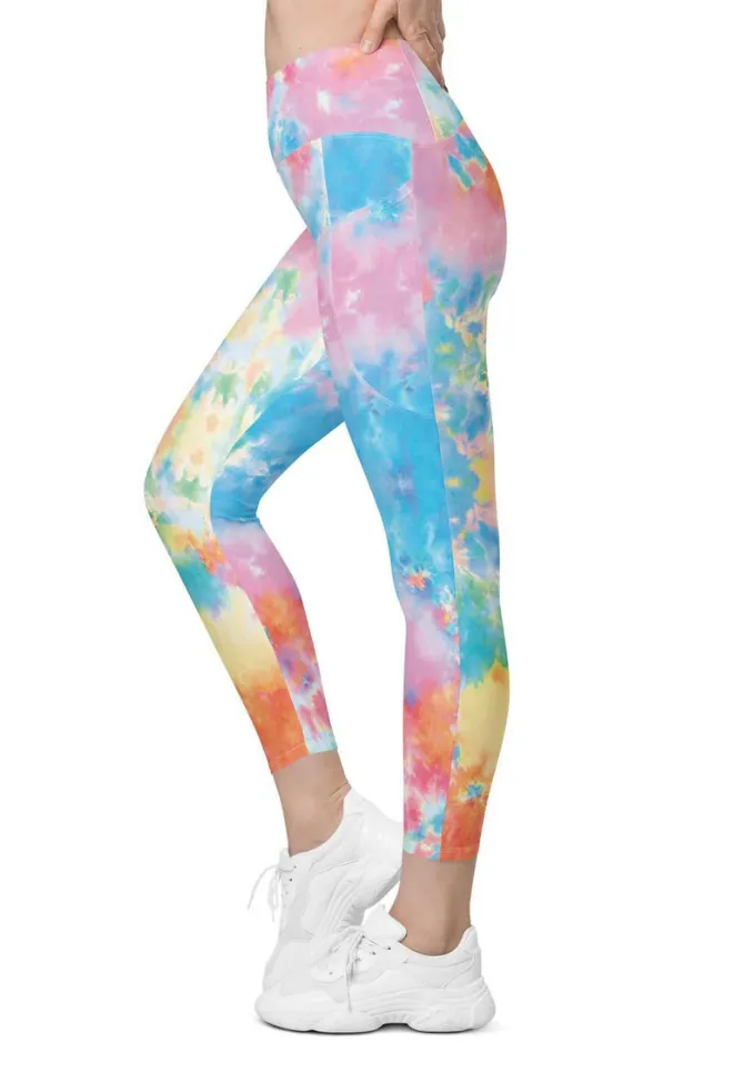 Pastel Tie Dye Crossover Leggings With Pockets