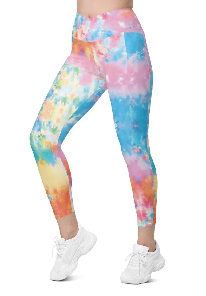 Pastel Tie Dye Crossover Leggings With Pockets