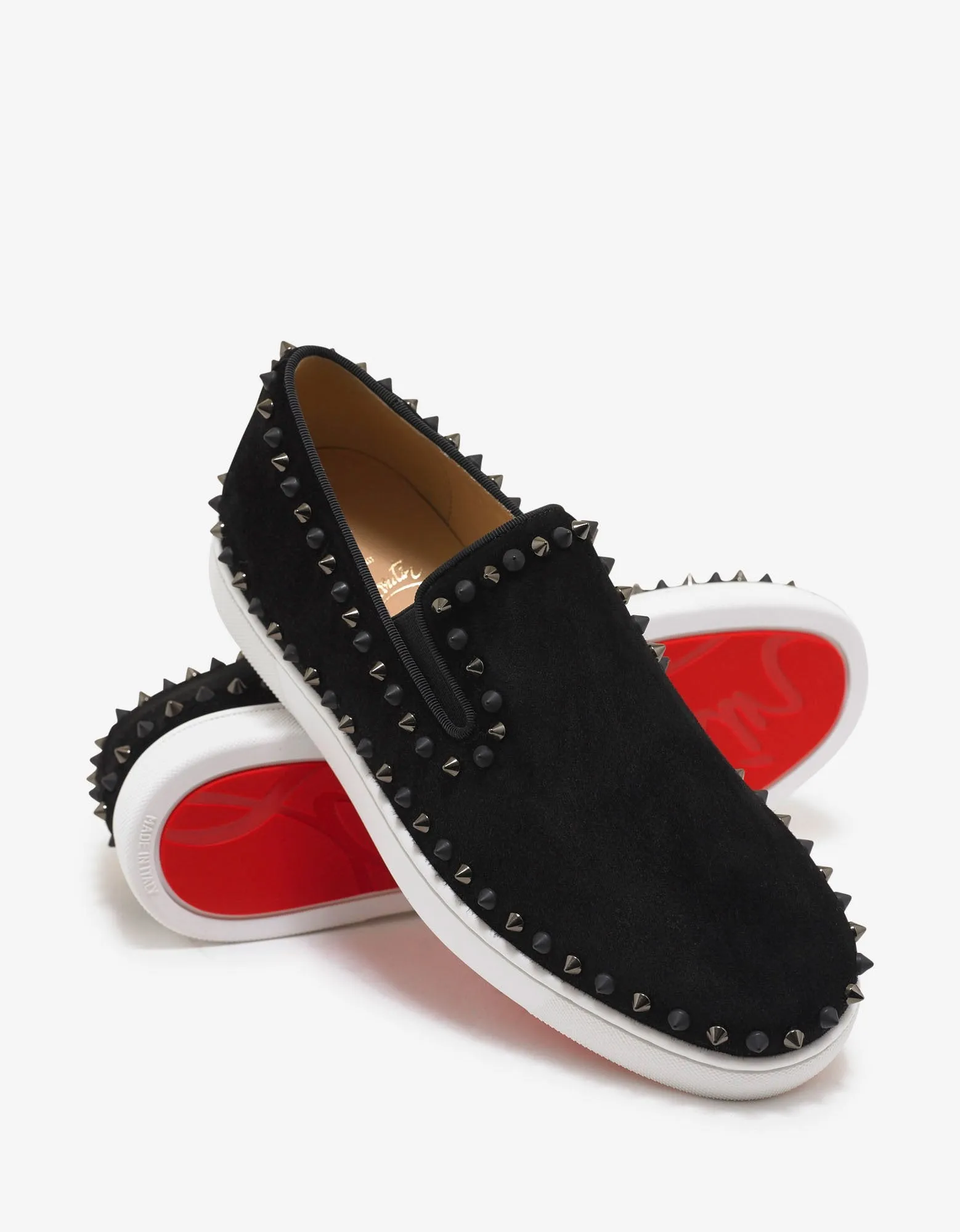 Pik Boat Flat Black Suede Mix Spikes Trainers -