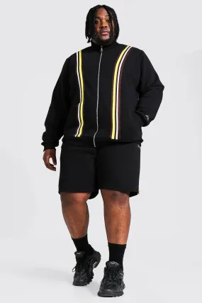 Plus Man Tape Funnel Neck Short Tracksuit | boohooMAN UK