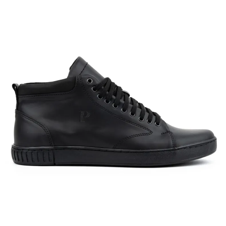 Polbut Men's leather sneakers 2108, black