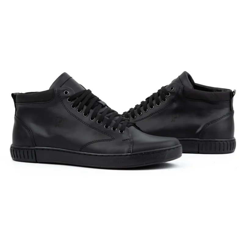 Polbut Men's leather sneakers 2108, black