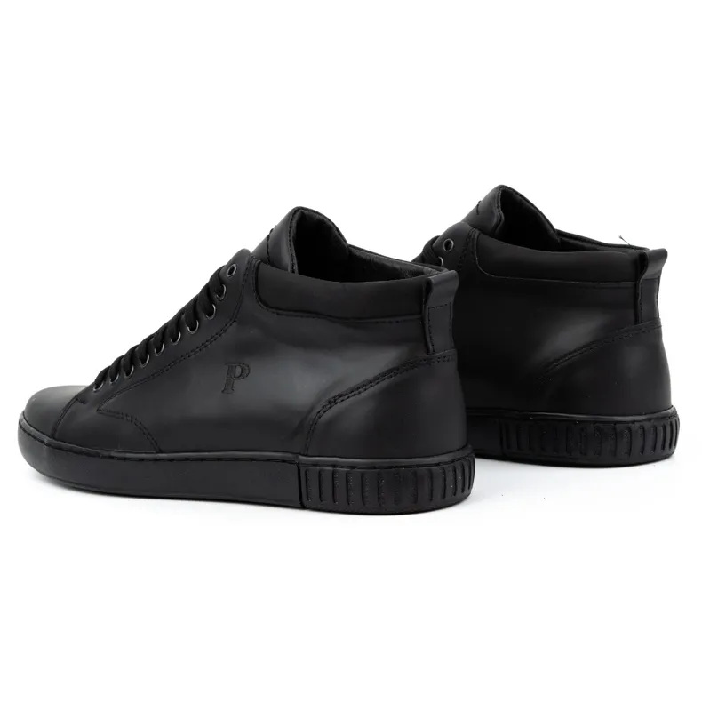 Polbut Men's leather sneakers 2108, black