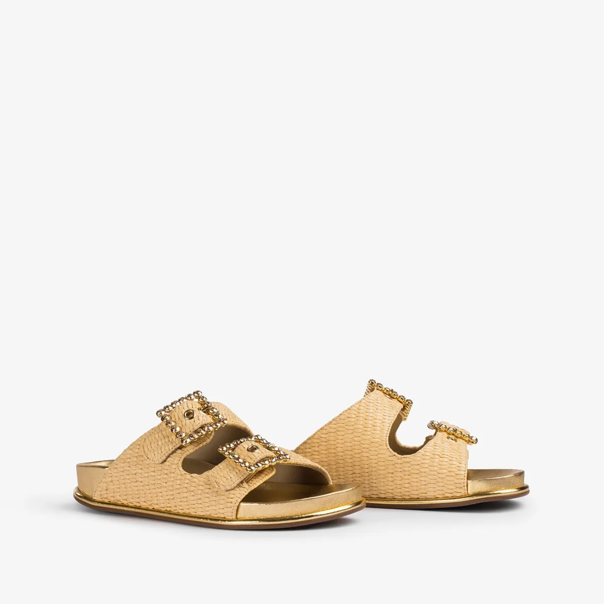 POOLSIDE SANDAL Naturale beige raffia fussbett slipper