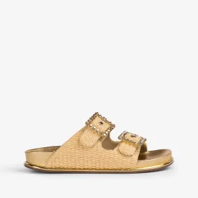 POOLSIDE SANDAL Naturale beige raffia fussbett slipper