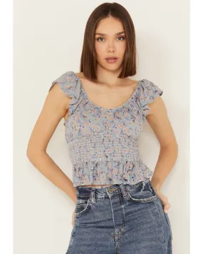 Product Name:  Rock & Roll Denim Women's Floral Flutter Sleeveless Top