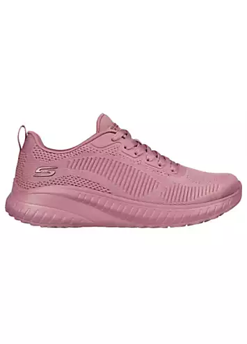 Raspberry Knit Bobs Squad Chaos Face Off Trainers by Skechers | Look Again