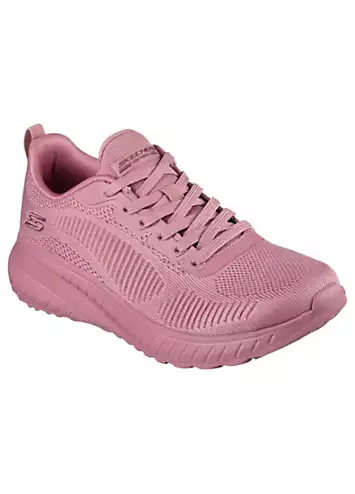 Raspberry Knit Bobs Squad Chaos Face Off Trainers by Skechers | Look Again