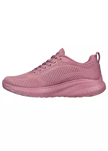 Raspberry Knit Bobs Squad Chaos Face Off Trainers by Skechers | Look Again