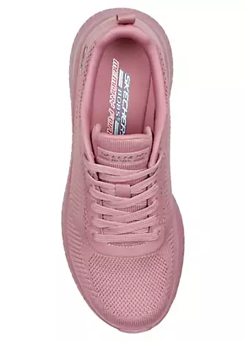 Raspberry Knit Bobs Squad Chaos Face Off Trainers by Skechers | Look Again