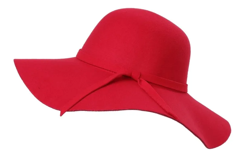 Red Broad Wide Brim Woolen Lady Hat