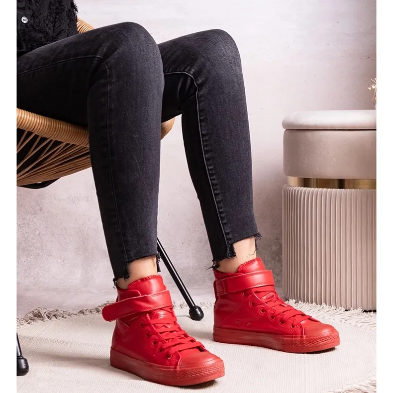 Red high-top sneakers made of eco-leather Bonbonita