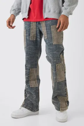 Relaxed Flared Patchwork Contrast Stitch Jeans