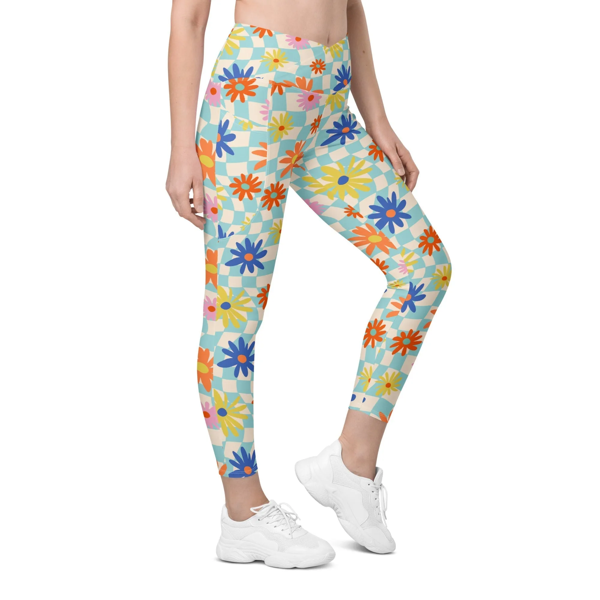 Retro Daisy Crossover Leggings With Pockets