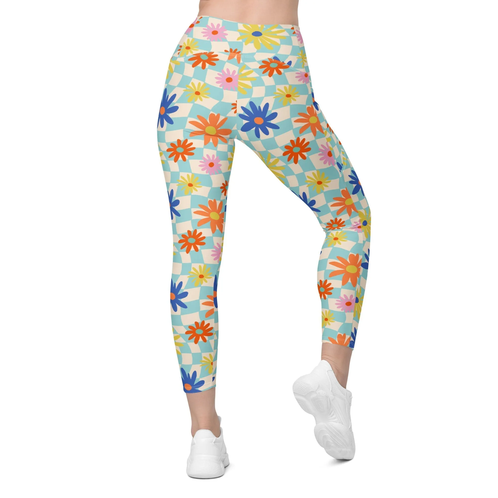 Retro Daisy Crossover Leggings With Pockets