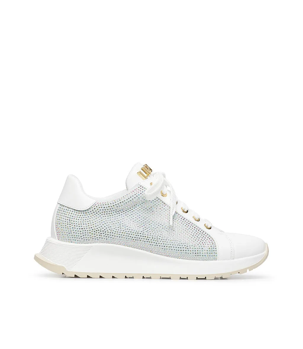 Rhinestoned White leather and suede sneakers