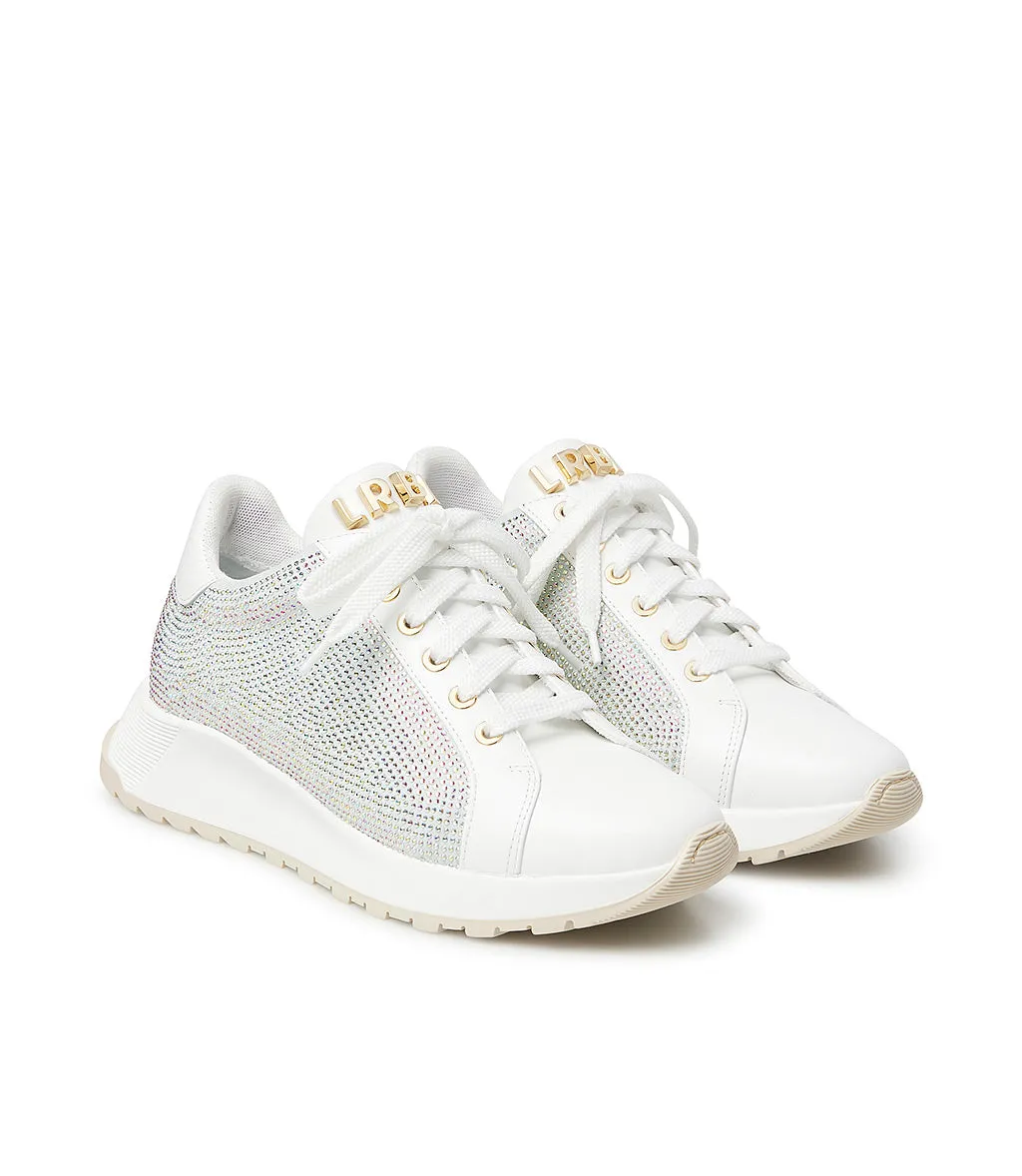 Rhinestoned White leather and suede sneakers