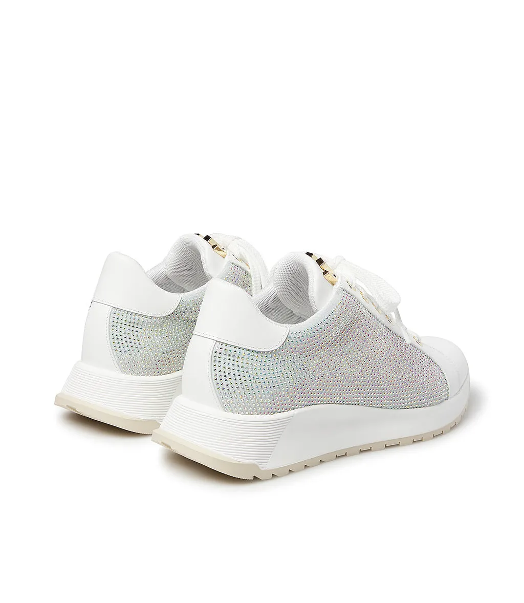 Rhinestoned White leather and suede sneakers