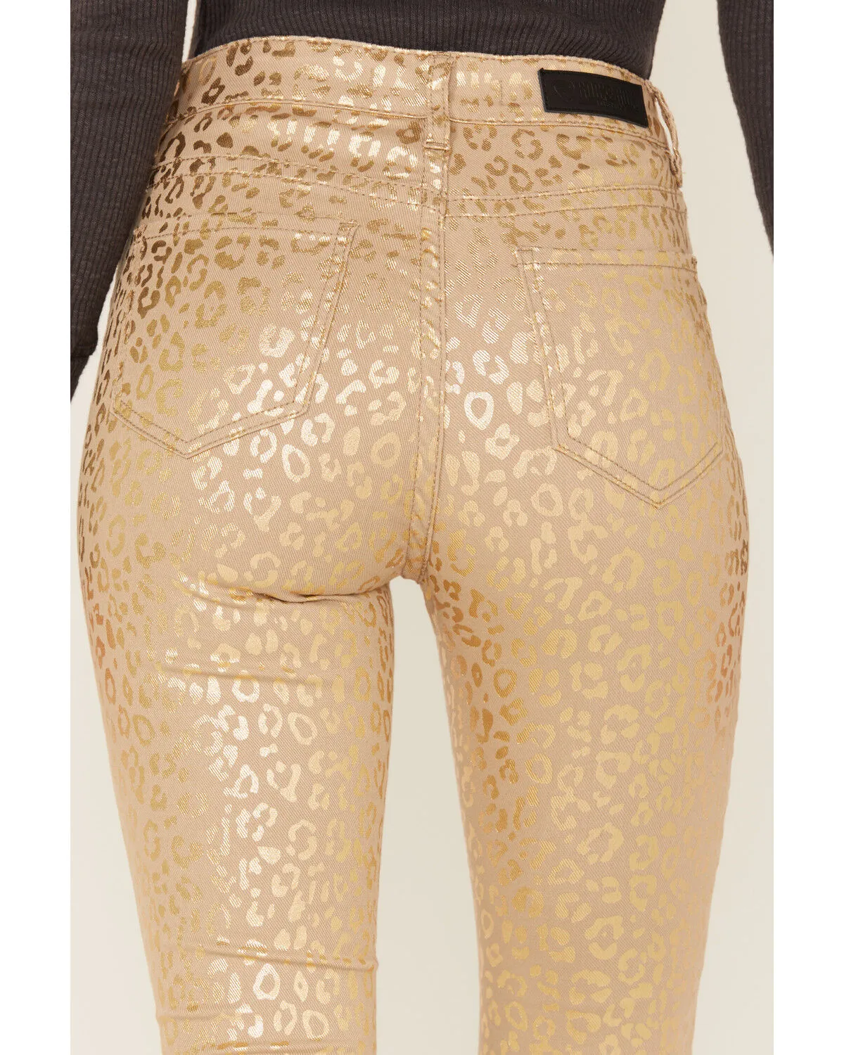 Rock & Roll Denim Women's Metallic Leopard Print High Rise Stretch Flare Jeans