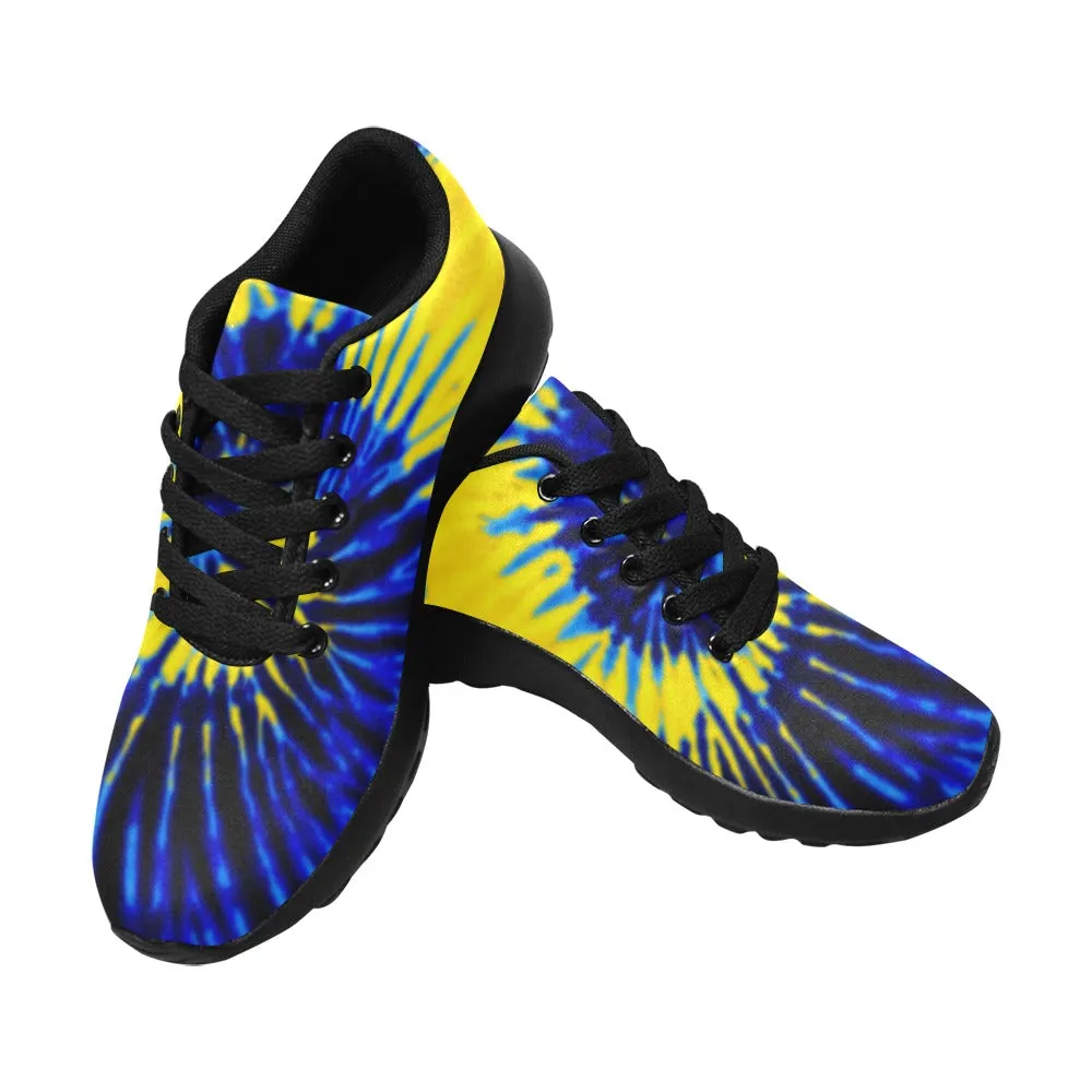 Royal Blue and Yellow Tie Dye Swirl Men's Breathable Sneakers