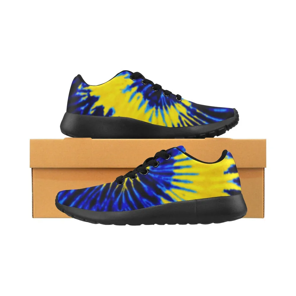 Royal Blue and Yellow Tie Dye Swirl Men's Breathable Sneakers