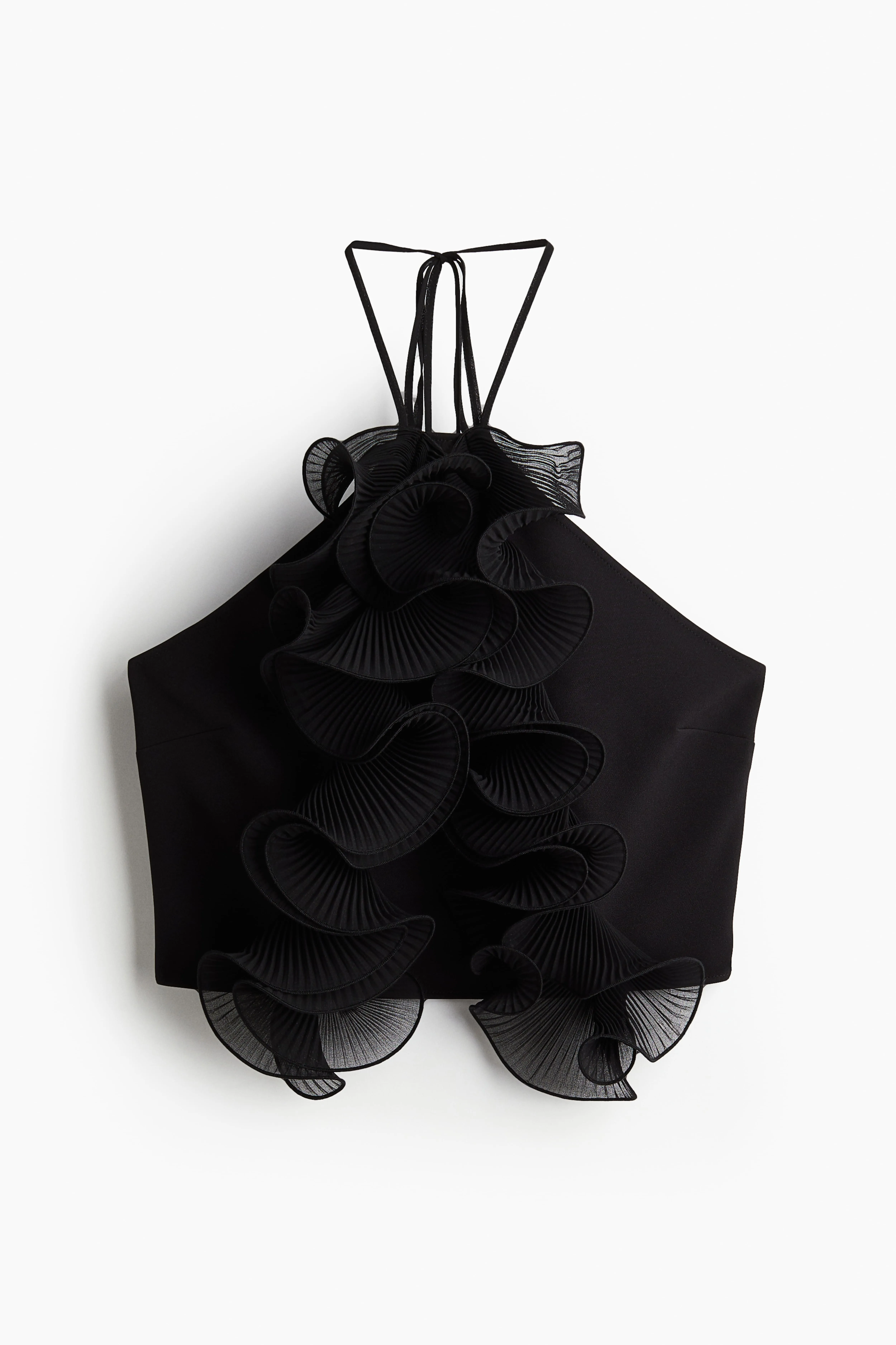 Ruffle-trim halterneck top - Halterneck - Sleeveless - Black - Ladies | H&M GB