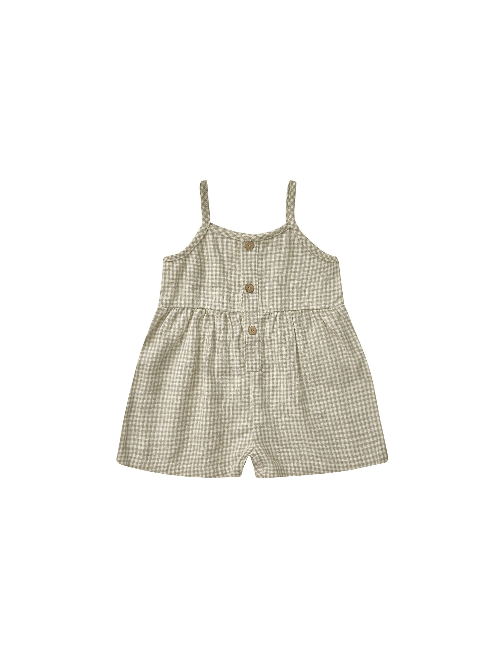 Rylee & Cru BUTTON ROMPER || SAGE GINGHAM