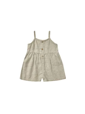 Rylee & Cru BUTTON ROMPER || SAGE GINGHAM