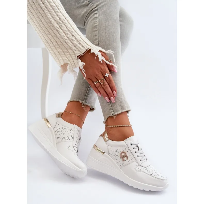 S.Barski Women's Leather Wedge Sneakers White D&amp;A LR810