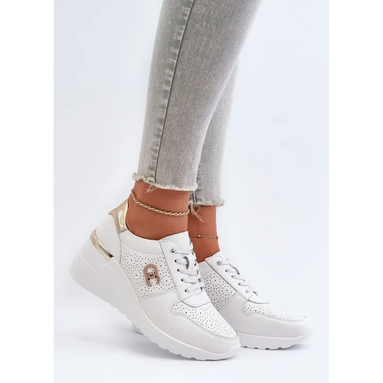 S.Barski Women's Leather Wedge Sneakers White D&amp;A LR810