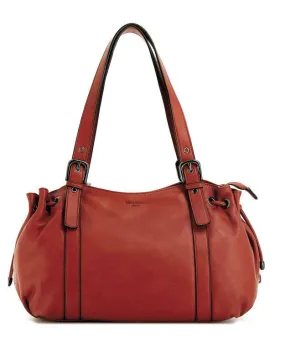 Shoulder bag 2 handles leather carmine calf 415367