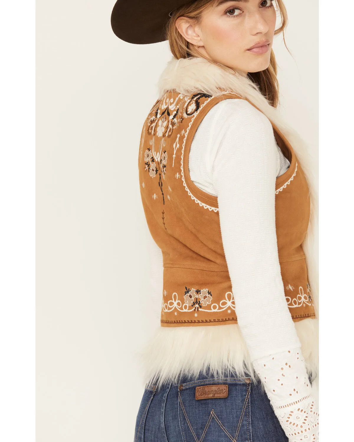 Shyanne Women's Fur Trim Embroidered Vest