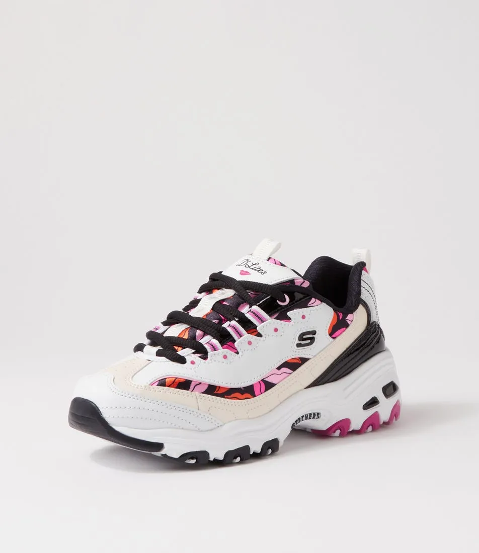 SKECHERS D Lites White Black Pink Leather Sneakers