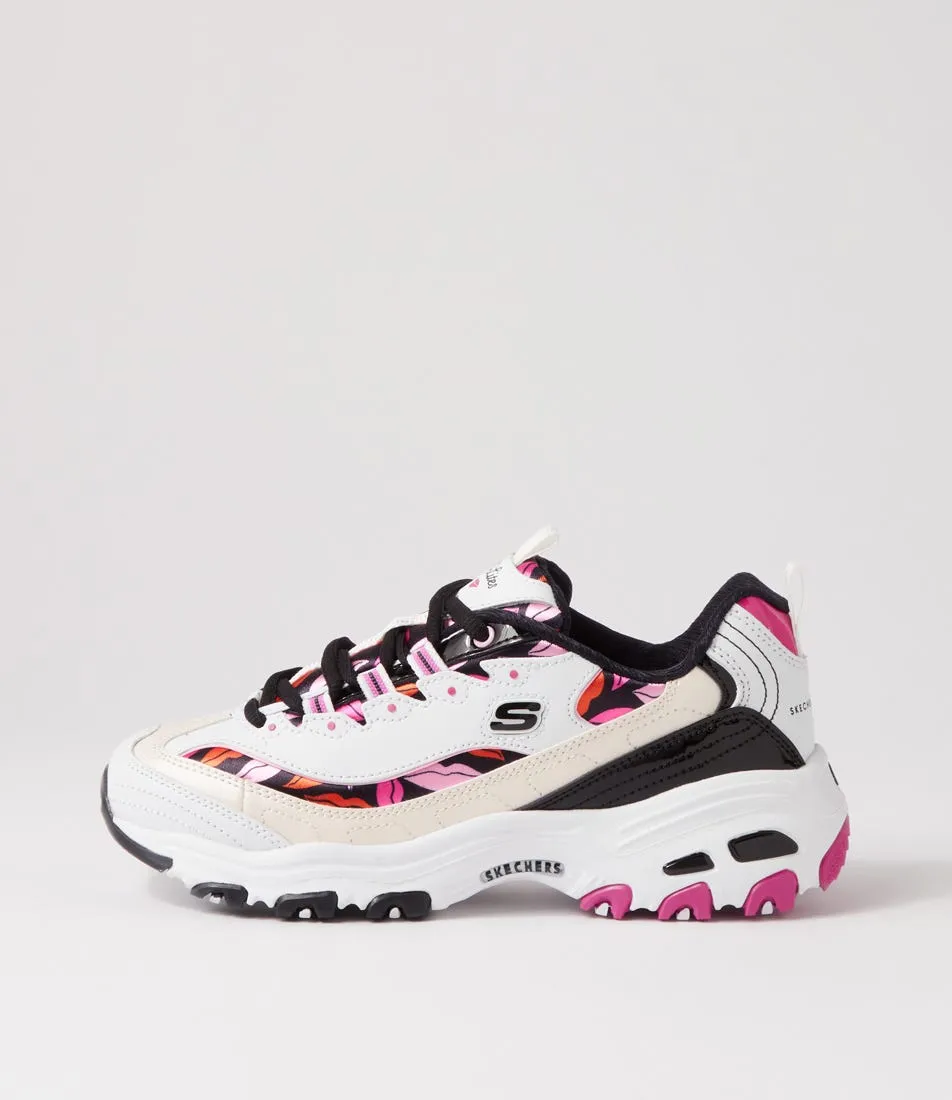 SKECHERS D Lites White Black Pink Leather Sneakers