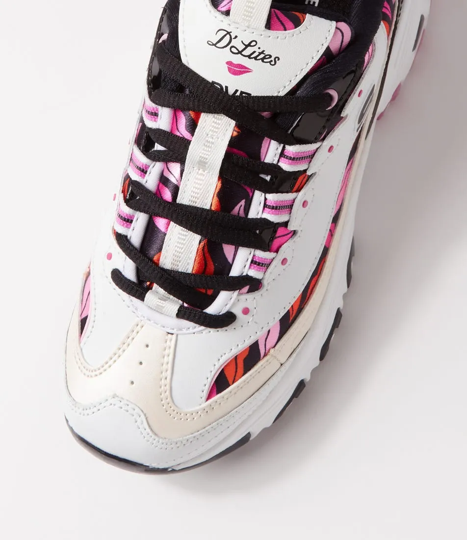 SKECHERS D Lites White Black Pink Leather Sneakers