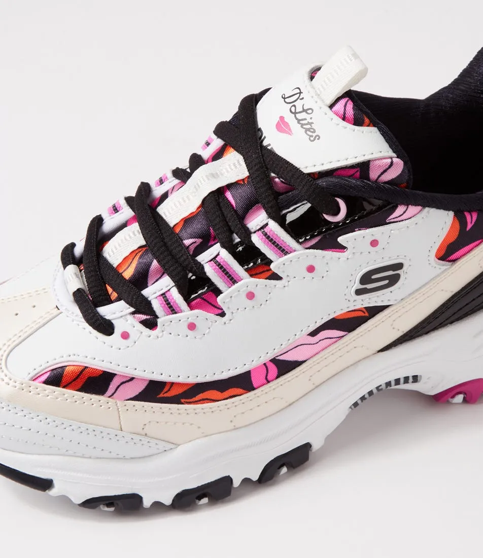 SKECHERS D Lites White Black Pink Leather Sneakers