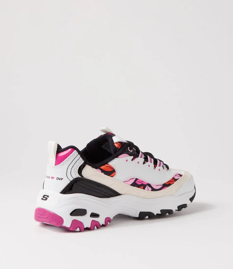 SKECHERS D Lites White Black Pink Leather Sneakers