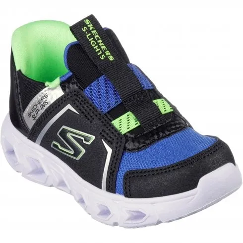 Skechers Hypno-Flash 2.0 - Vexlux | Black/Blue/Lime | Childrens Light Up Trainers