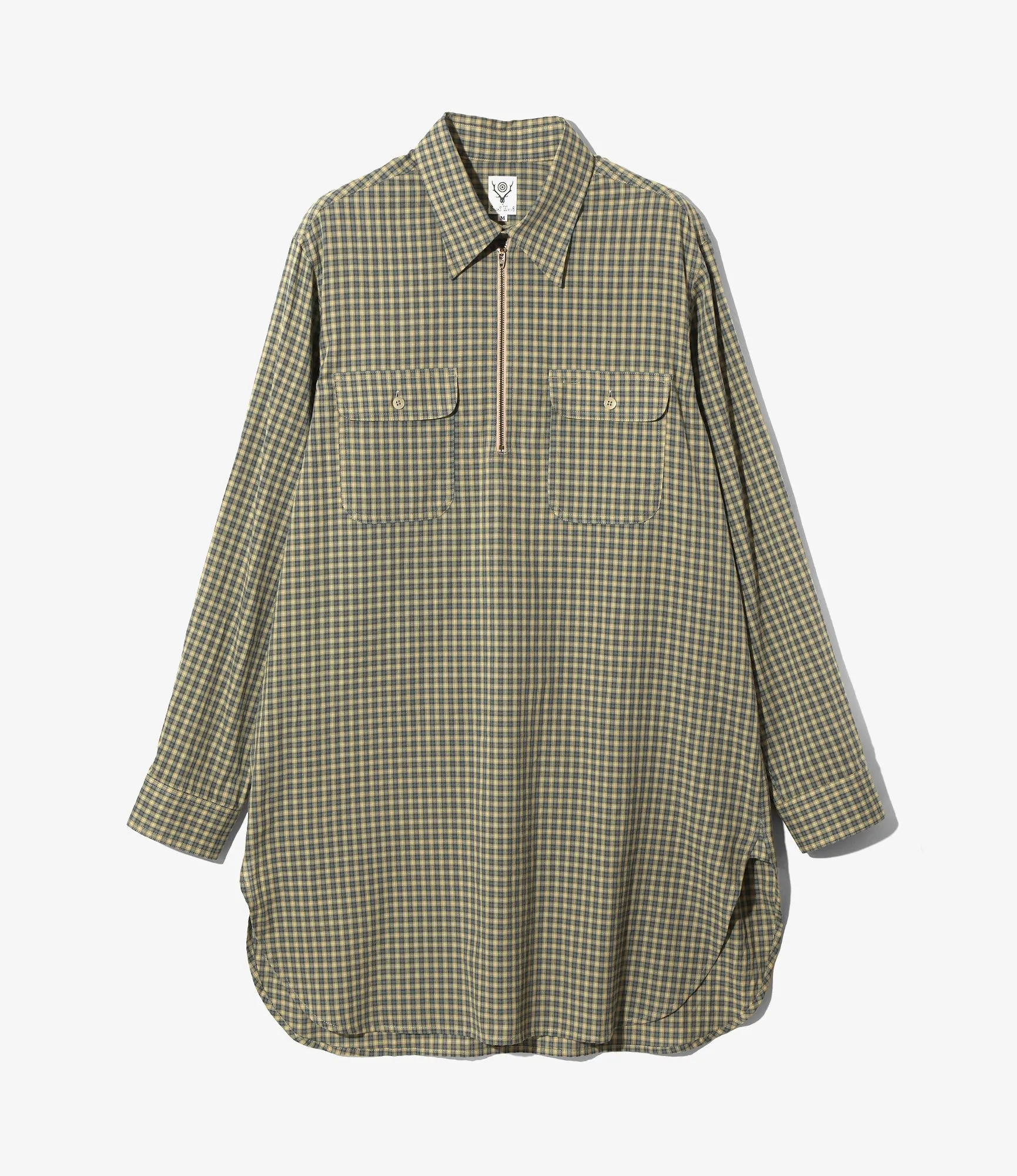 South2 West8 Pullover Long Shirt - Cotton Dobby Cloth / Plaid - Beige/