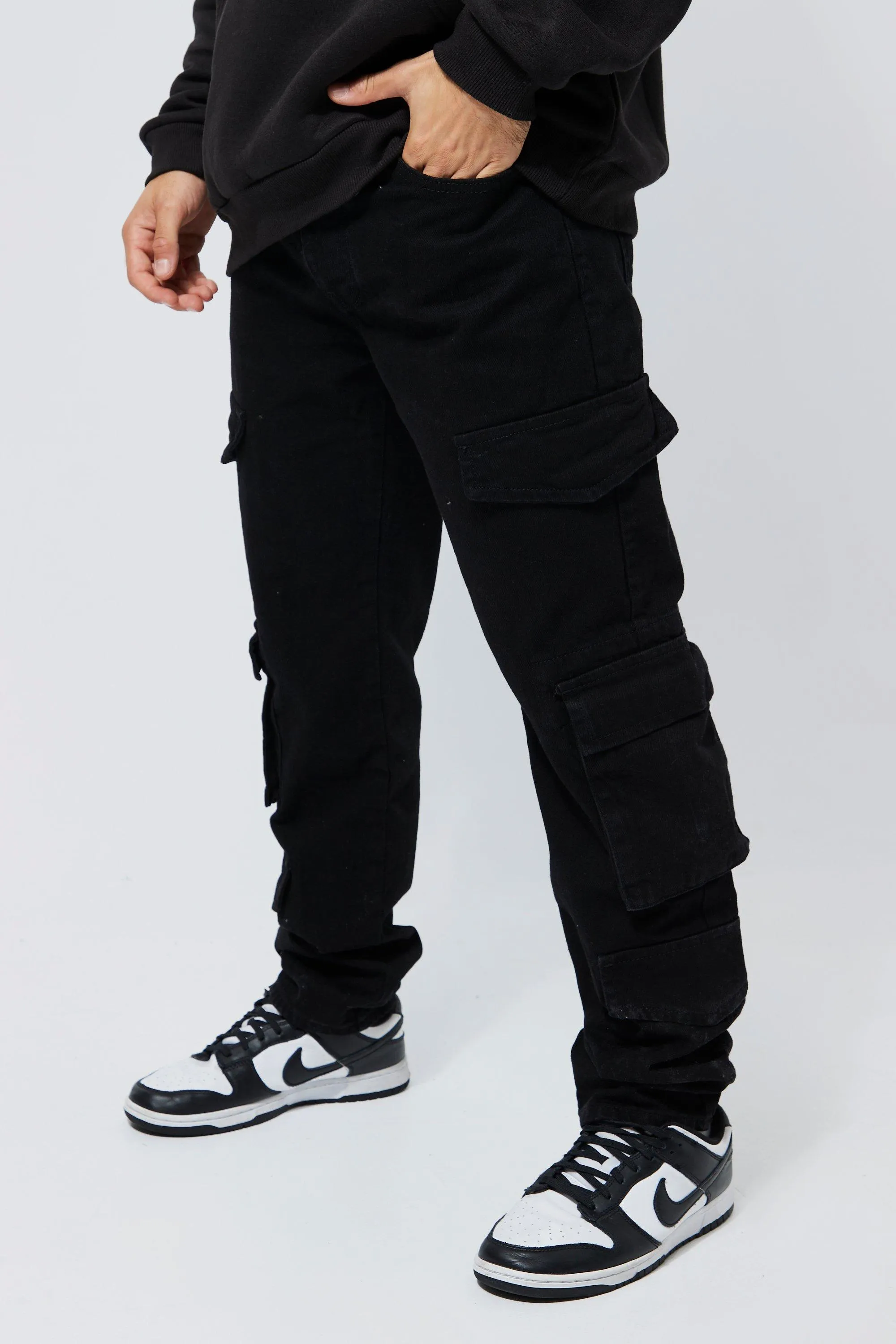 Straight Leg Multi Cargo Pocket Jeans | boohooMAN UK