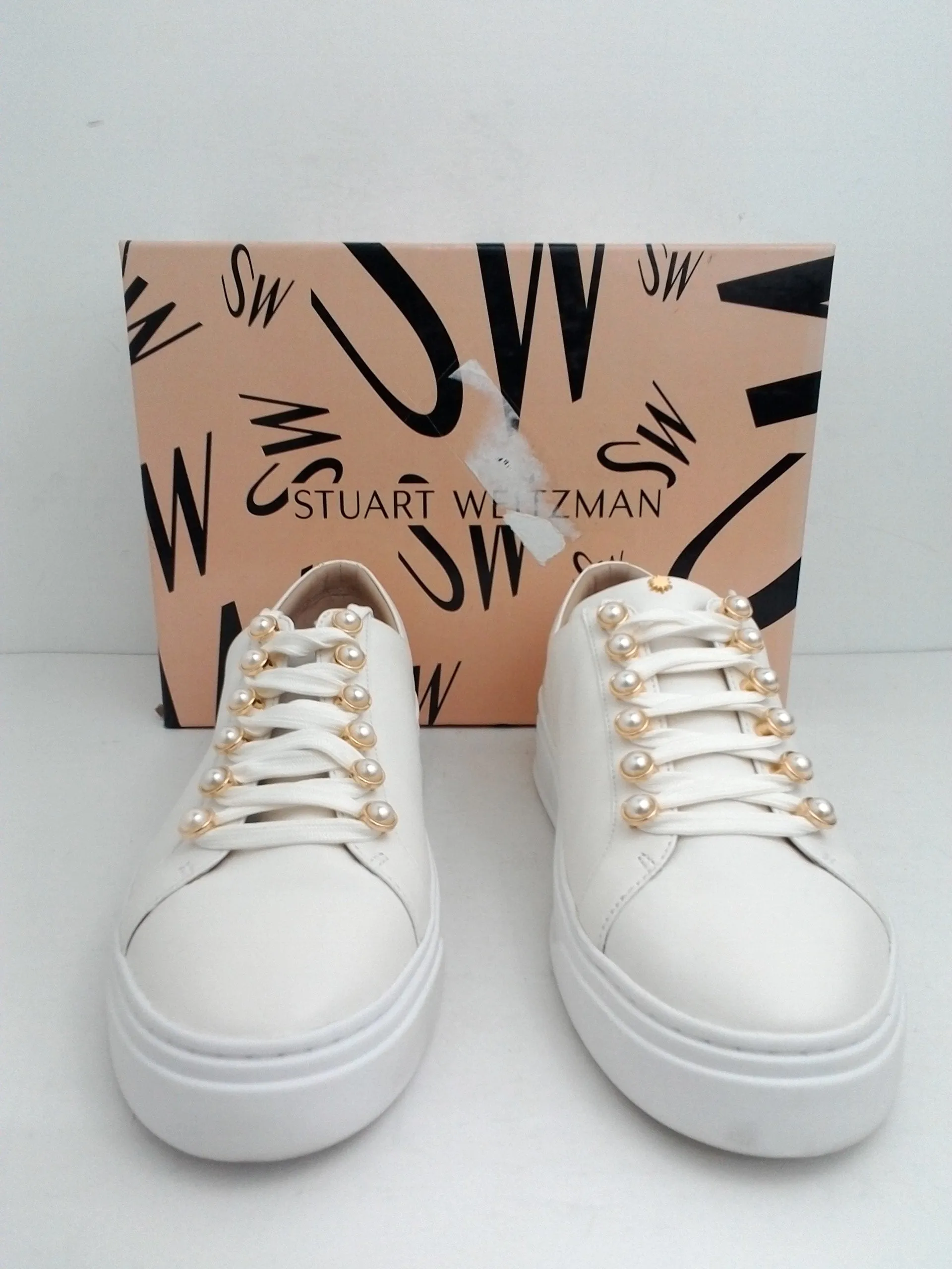 Stuart Weitzman Women's Excelsa Cream Leather Sneakers Size 9.5