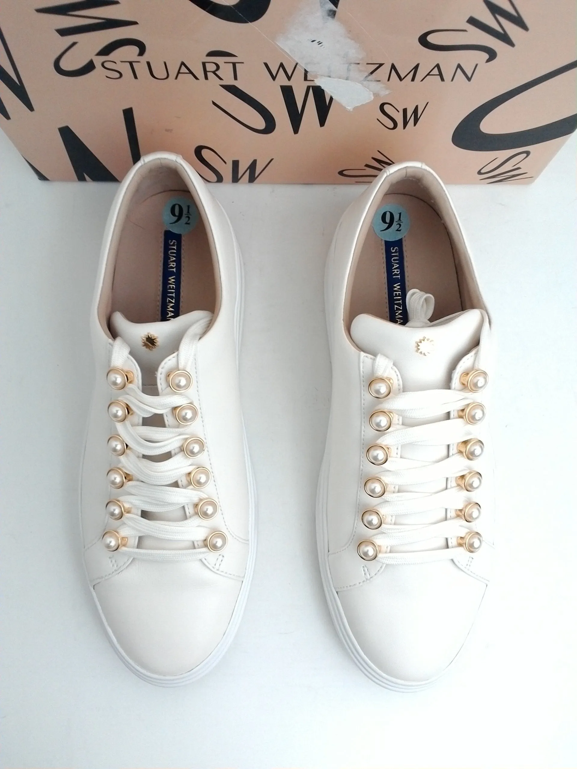 Stuart Weitzman Women's Excelsa Cream Leather Sneakers Size 9.5