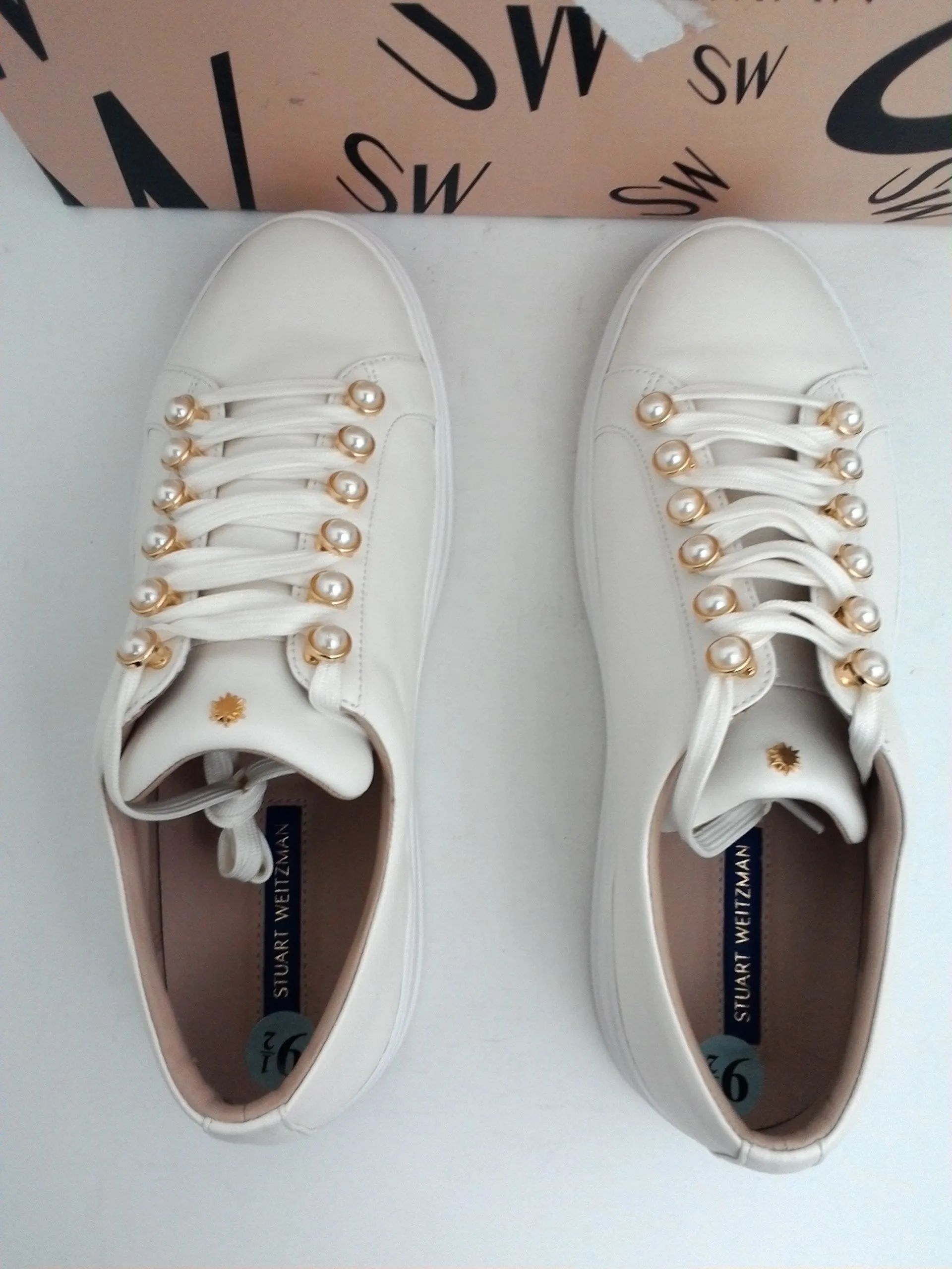 Stuart Weitzman Women's Excelsa Cream Leather Sneakers Size 9.5