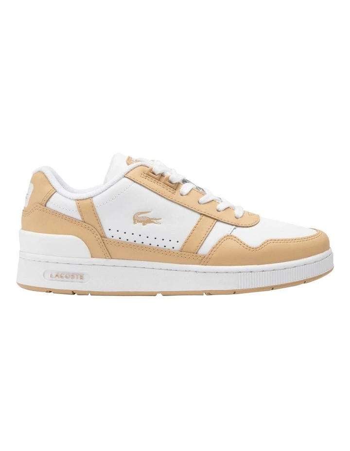 T-clip Contrasted Leather Sneakers in Brown/White