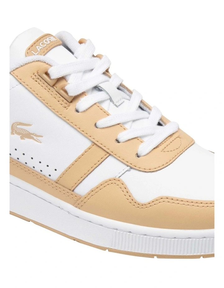 T-clip Contrasted Leather Sneakers in Brown/White