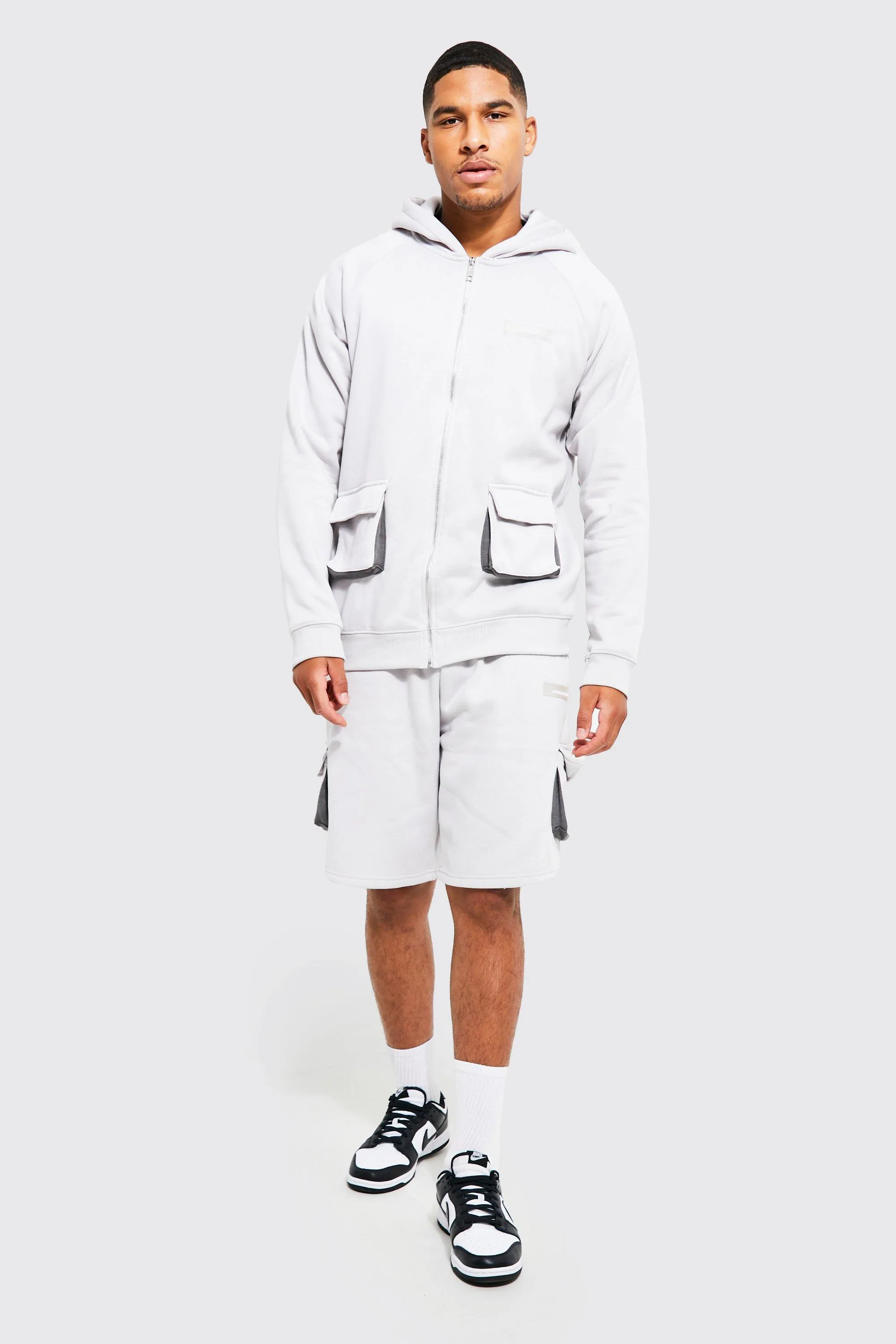 Tall Man Cargo Short Hooded Tracksuit | boohooMAN UK